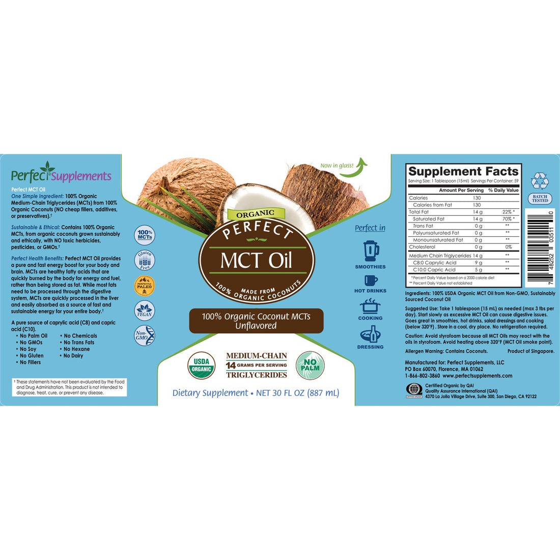 Perfect MCT Oil | 100% Organic Coconut MCTs